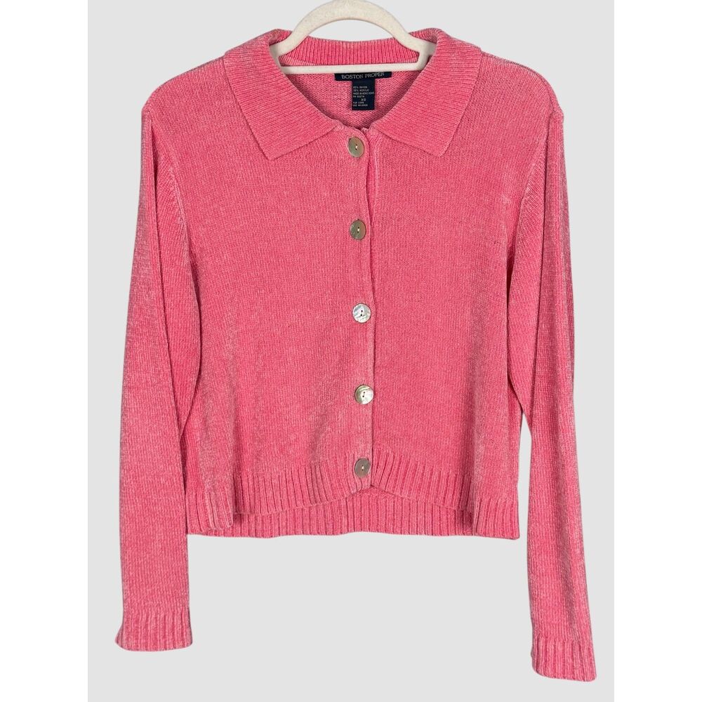 Boston Proper Pink Collared Button Front Knit Cardigan Sweater Womens XS